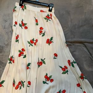 Mid length white cherry print skirt